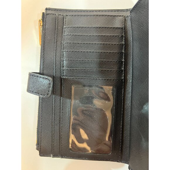 Michael Kors Black Saffiano Leather Wallet Wrist Strap Card Slots 2 zip pockets - Picture 6 of 7